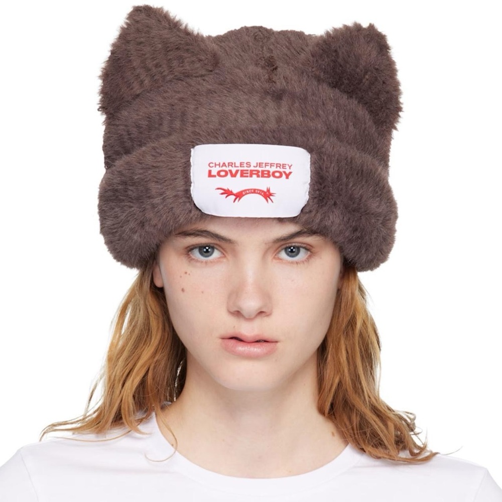 Charles Jeffrey Loverboy Brown Fluffy Chunky Ears Beanie